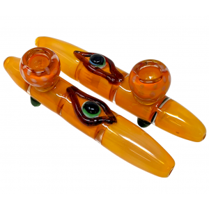 7.5" Gold Fumed Looking Eye Raised Bowl Tri-Pinch Steamroller Hand Pipe - (Pack of 2) [STJ79]